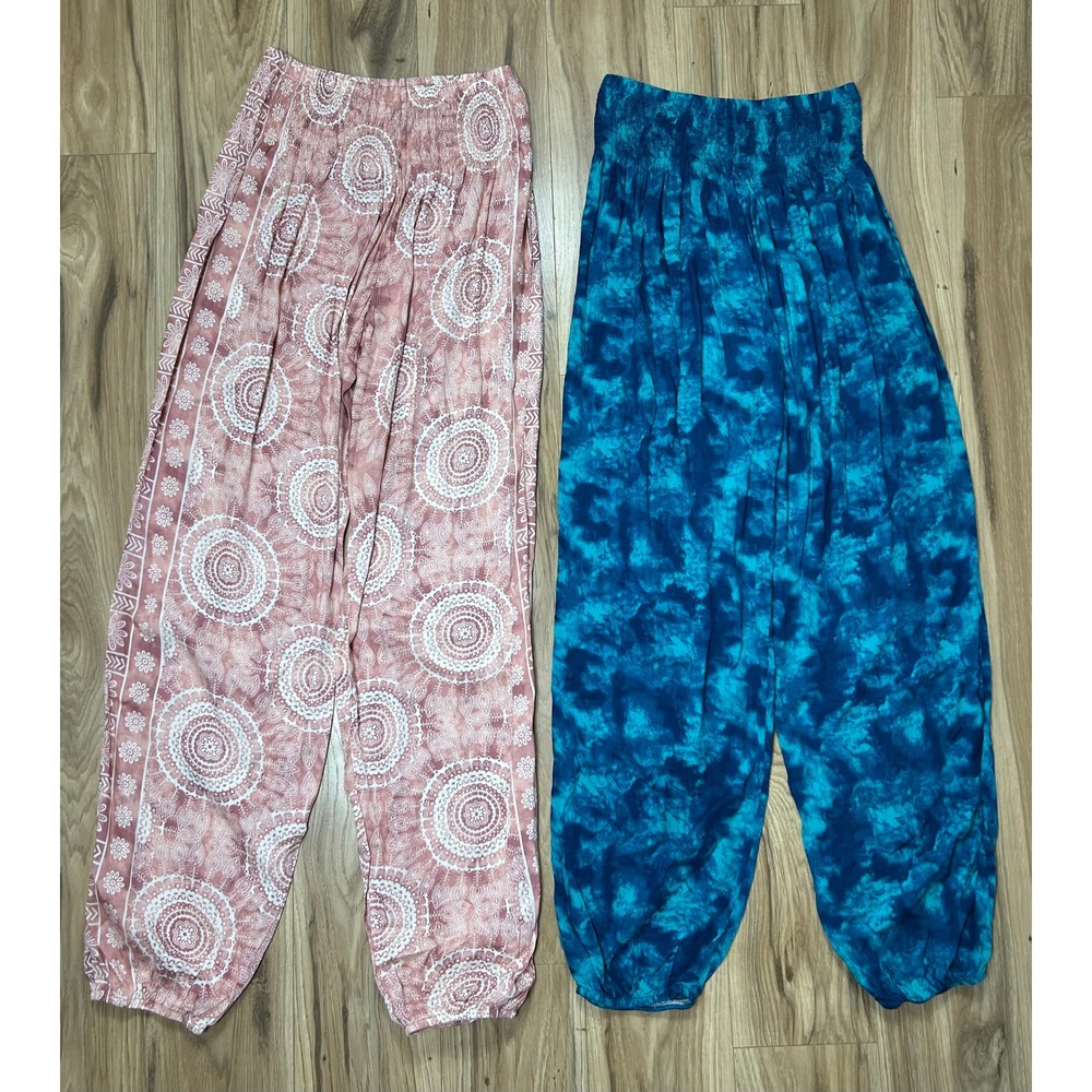 Lotus and Luna Harem Pants Women's Pink Blue Tie Dye Mandala Boho Bundle/2 READ - Picture 2 of 12